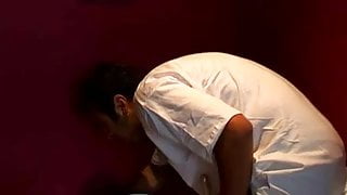 Asian looking slut has a gangbang