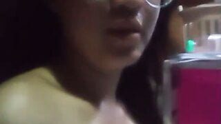 Asian masturbating alone at home