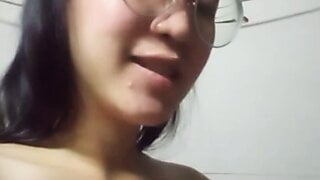 Asian masturbating alone at home