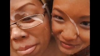 Asian schoolgirls double blowjob and facial