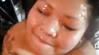 BBW Asian chick gets anal from BBC then takes huge facial