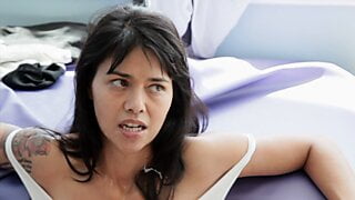 New Asian neighbor Dana gets a rough anal lesson from two guys