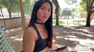 BJRAW Cute little spinner May Thai picked up and gets a mouth full of cock