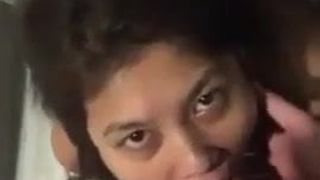 Asian whore giving sloppy throat to big white dick